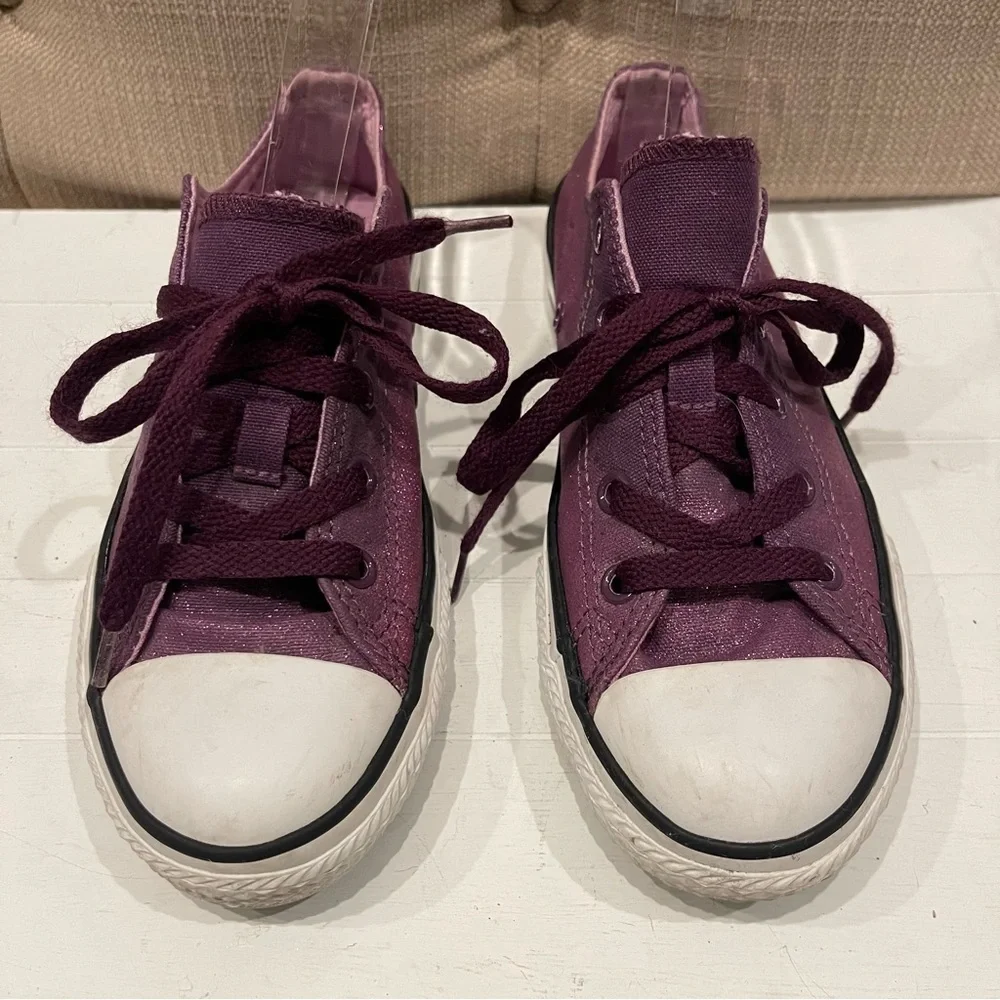 Converse All Star Glitter Sneakers Girls Size 2 Purple Double Tong